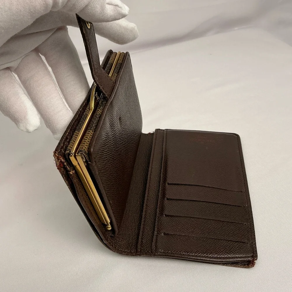 Louis Vuitton Damier Ebene Canvas Checkered Wallet kiss lock